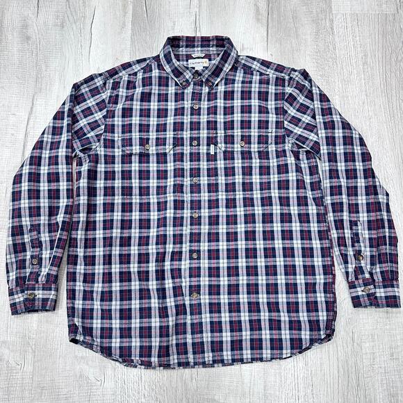 Carhartt Flannel Shirt Mens Large Red Plaid Button Down Long Sleeve Relaxed Fit - Picture 4 of 9